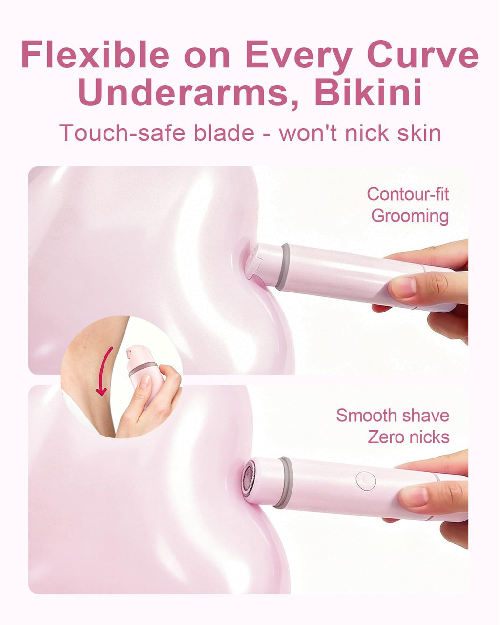 Unimiko 2-in-1 Bikini Trimmer for Women – Electric Shaver for Women, Womens Electric Razor & Trimmer for Sensitive Skin, Adjustable Comb, 100% Waterproof, Portable, USB Charge, Painless (Pink)