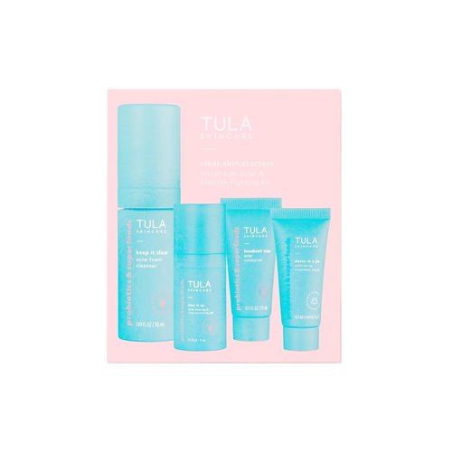 TULA Skin Care Clear Skin Starter Kit - Acne & Blemish Treatment with Cleanser, Gel, Moisturizer & Mask | 4-Piece Set