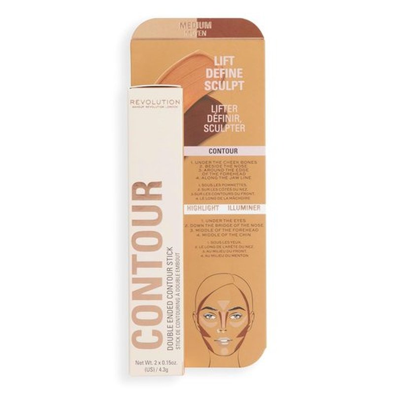 Revolution Beauty London Fast Base Contour Stick - Dual Ended, Lightweight & Blendable, Medium, 2 x 0.15 Oz