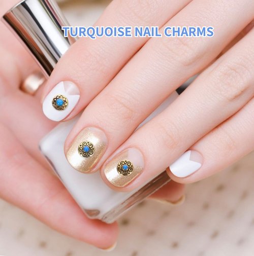 Turquoise Totem Flower Nail Charms - DIY Retro Western Nail Art Decorations 50pcs