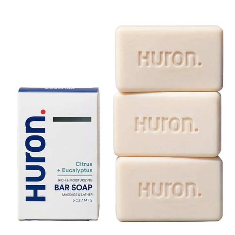 Huron Men’s Bar Soap, Hydrating Cleansing Bars with Citrus + Eucalyptus Scent, Moisturizing Shower Soap, Phthalate-Free, Non-Toxic Clean Ingredients for Daily Body Care, 5 oz (Pack of 3)