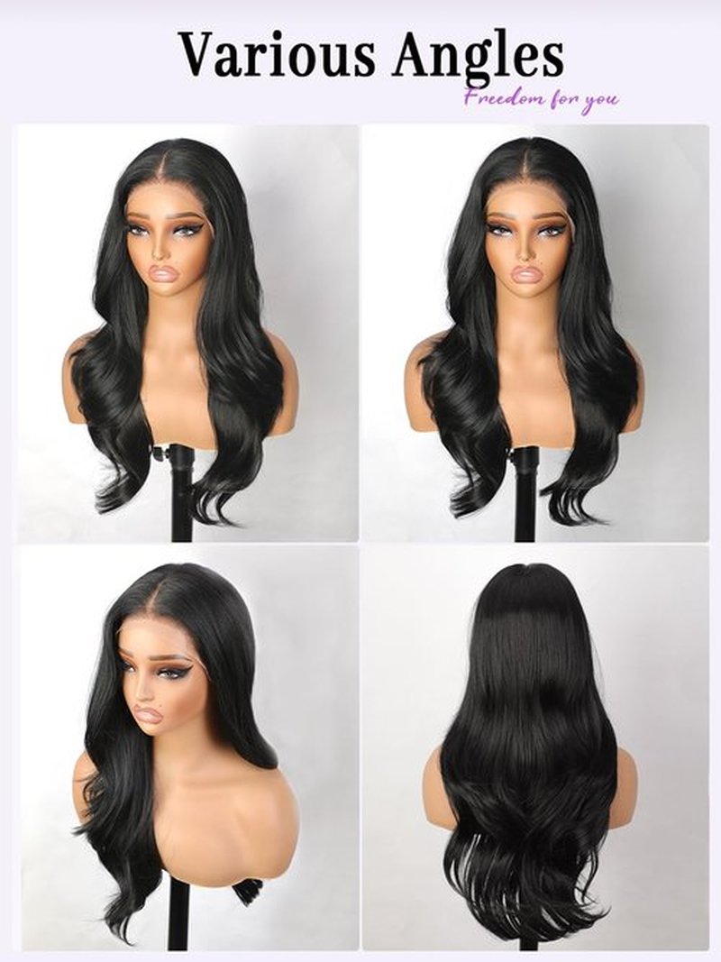 cuiud Black Synthetic Lace Front Wig 13×4 HD Pre Plucked Black Lace Front Wigs for Women 26inch Long Layered Wavy Wigs Glueless Wigs for Beginner Dail Party Wear