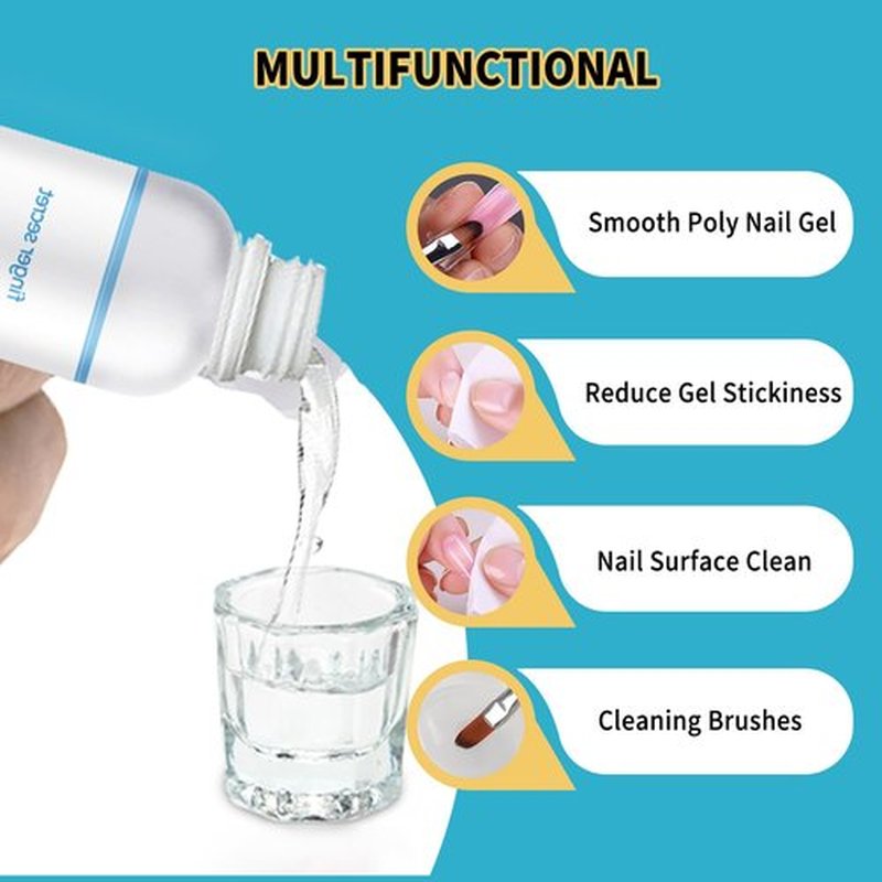 BEVINAS Slip Solution 4Fl.Oz Slip Solution Nail Extension Gel Liquid Slip Solution for Poly Gel Nails with Brush Spatula Glass Cup Nail Cleaning pads Gel Cleanser for Nails