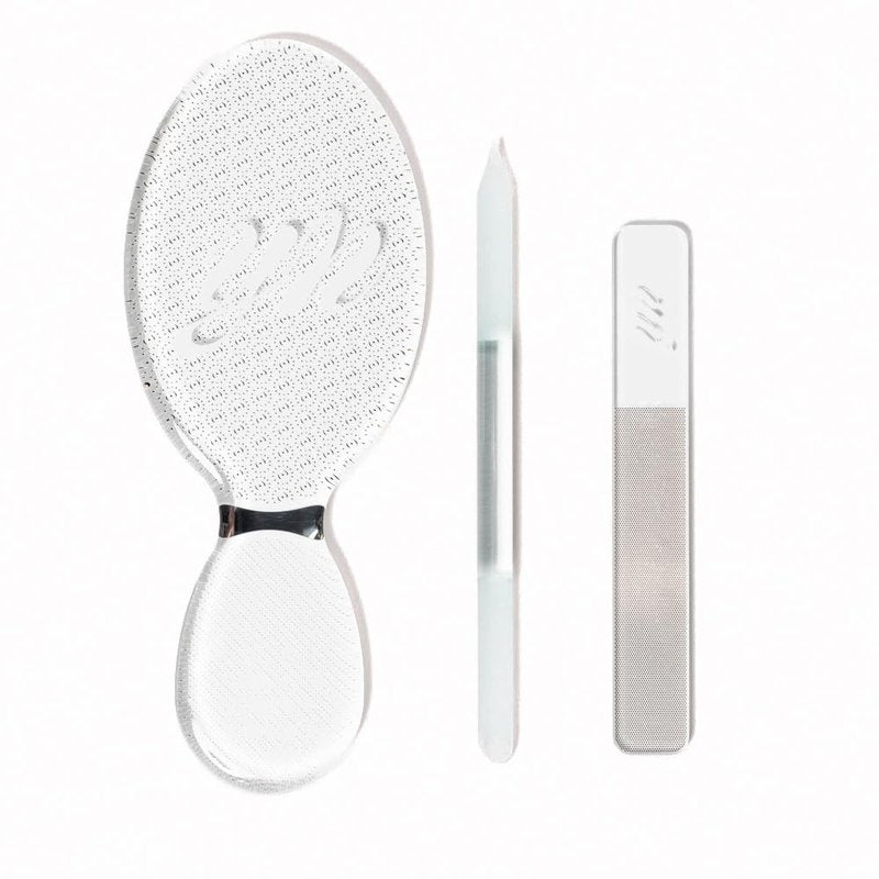 YN Young Nails Glass File Kit - Durable, Etched Glass for Natural Nails, Includes Cuticle Pusher, Foot File & Nail File