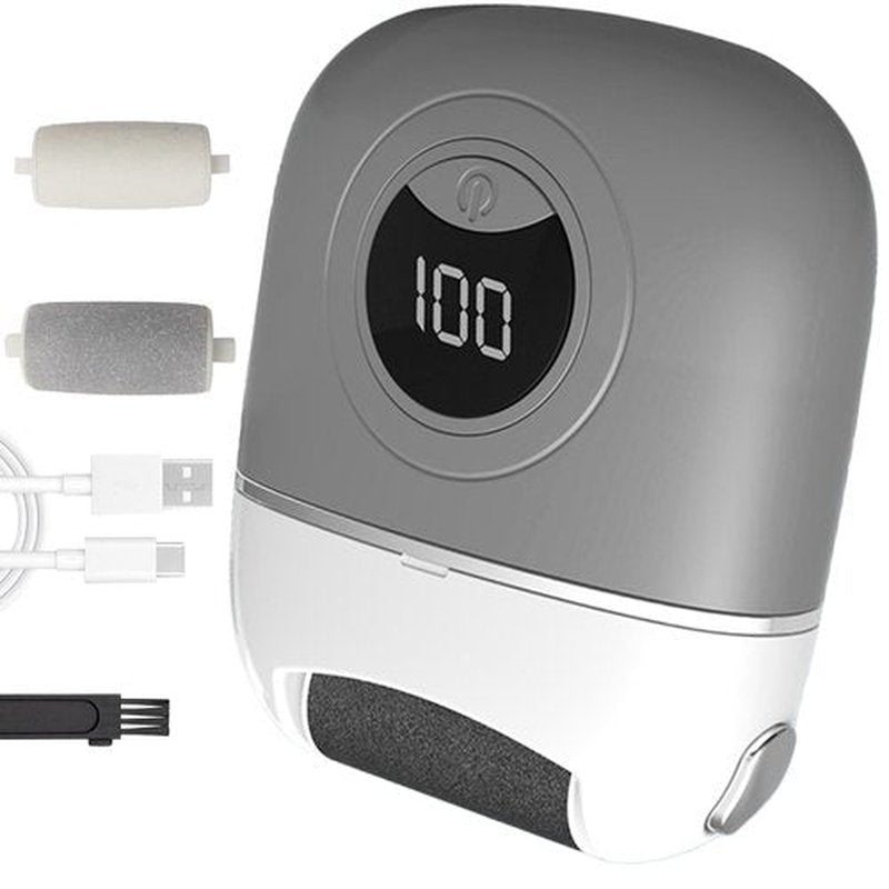 Electric Foot Callus Remover, 2024 New USB Rechargeable Foot Repair and Grinding Device, Heel Polisher Digital Display, Electric Foot Exfoliating Scrubber with 3 Grinding Heads 2 Speeds (Grey)