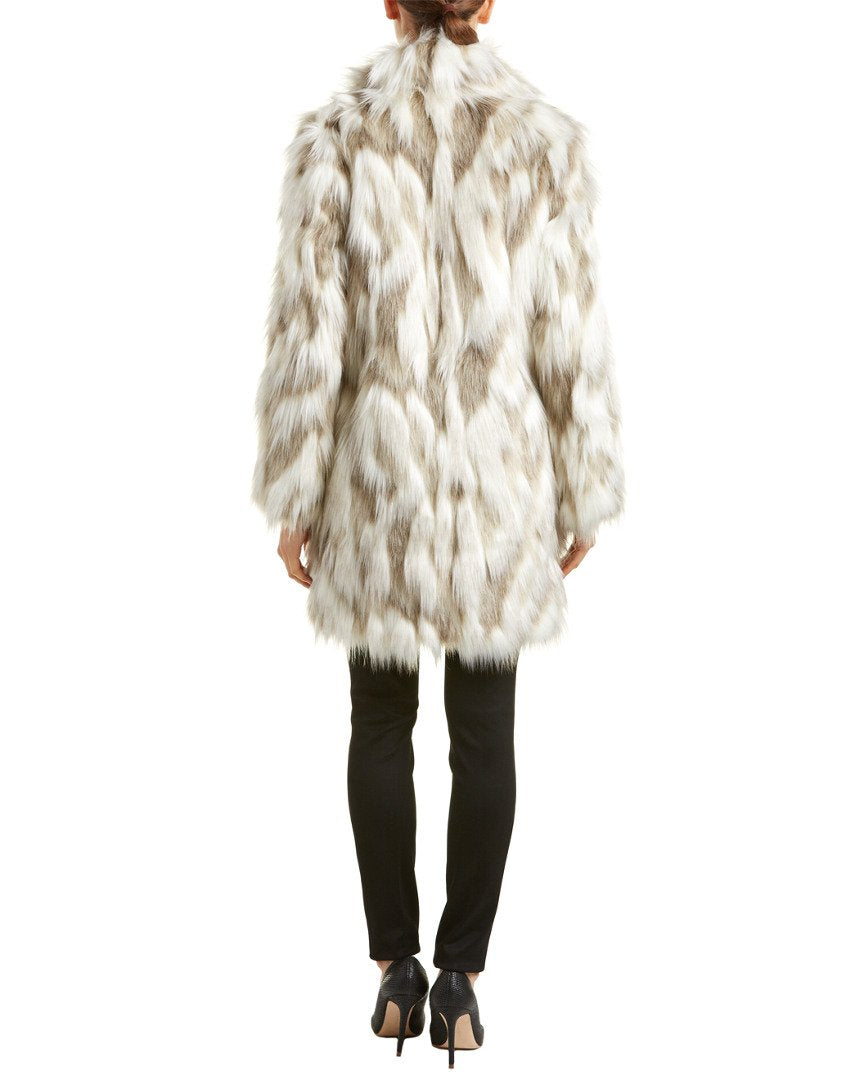 TAHARI Women's Maxi Puffer Coat, Attached Bib, Faux Fur Hood Trim, Hand Warmer Pockets, Long Puffer Coat, Brwn-Wht, X-Small