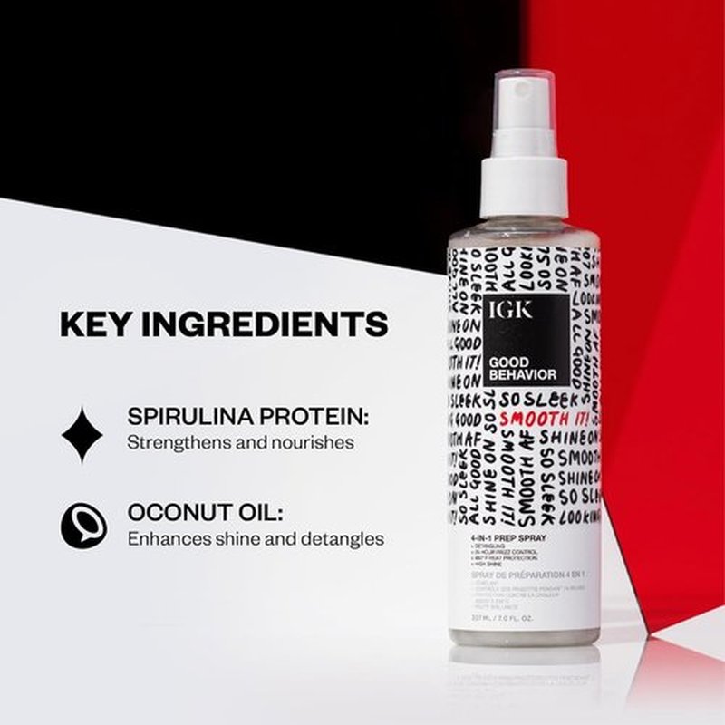 IGK GOOD BEHAVIOR Smoothing Frizz Fighters Travel Set | 4-in-1 Prep Spray + Spirulina Protein Smoothing Spray | Frizz Control + Heat Protectant | Vegan + Cruelty Free
