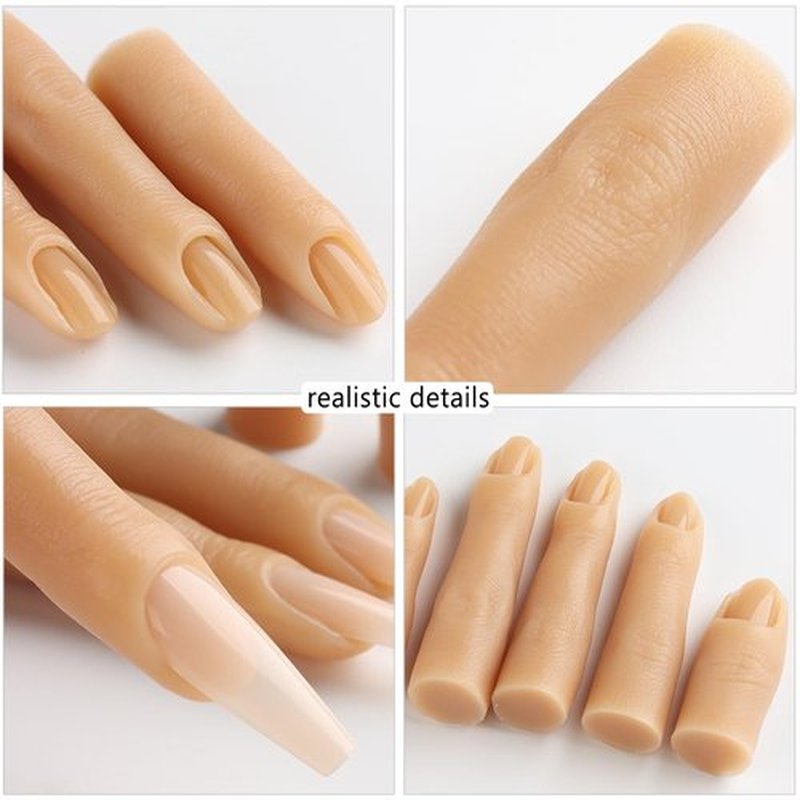 Fcozpjk Silicone Practice Fingers for Acrylic Nails, 5PCS Soft Fake Fingers for Nails With 96PCS False Nail Tips, Nail Training Mannequin Finger, Nail Practice Hand for Acrylic Nail Kit
