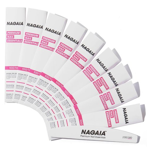 NAGAIA Premium 100/180 Grit Nail Files, Individually Packed, Precision Shaping, Fast Removal & Contouring, for Acrylic, Dip, Gel & Natural Nails, Professional Quality for Salon & Home Use Pack of 10