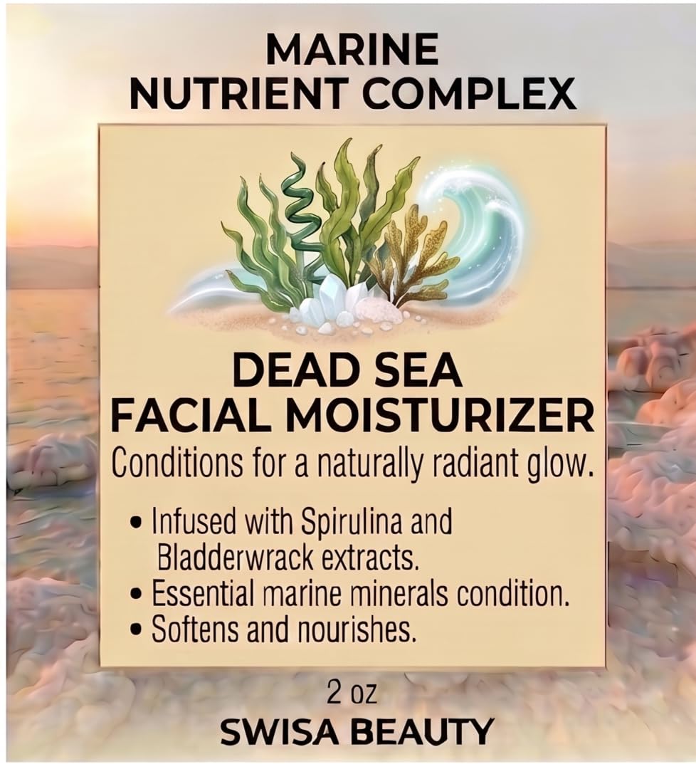 Swisa Beauty Dead Sea Facial Moisturizer – Daily Mineral Hydrator & Conditioning Cream to Soften & Nourish the Skin with Aloe, Seaweed & Green Tea, 2 oz