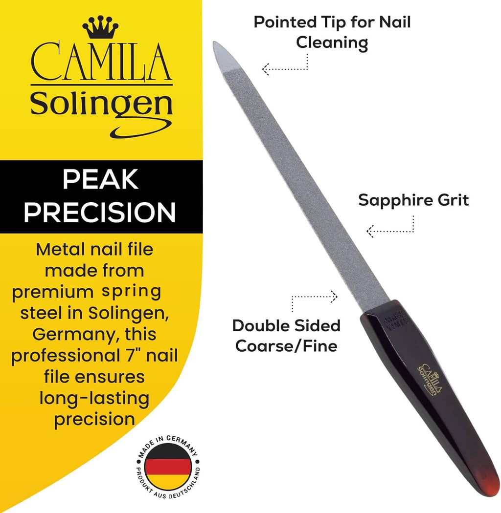 Camila Solingen CS18 Sapphire Metal Nail File for Natural Nails Fingernail and Toenail Care, 7" Double Sided Coarse and Fine for Manicure and Pedicure