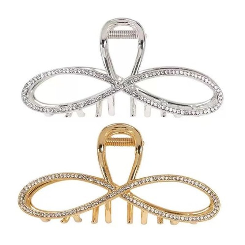 2-Pack Rhinestones Hair Claw Clip for Women, Large Rhinestone and Silver Hair Claw Clips for Wedding Grils Gold Fancy Bow Shaped Claw Clip