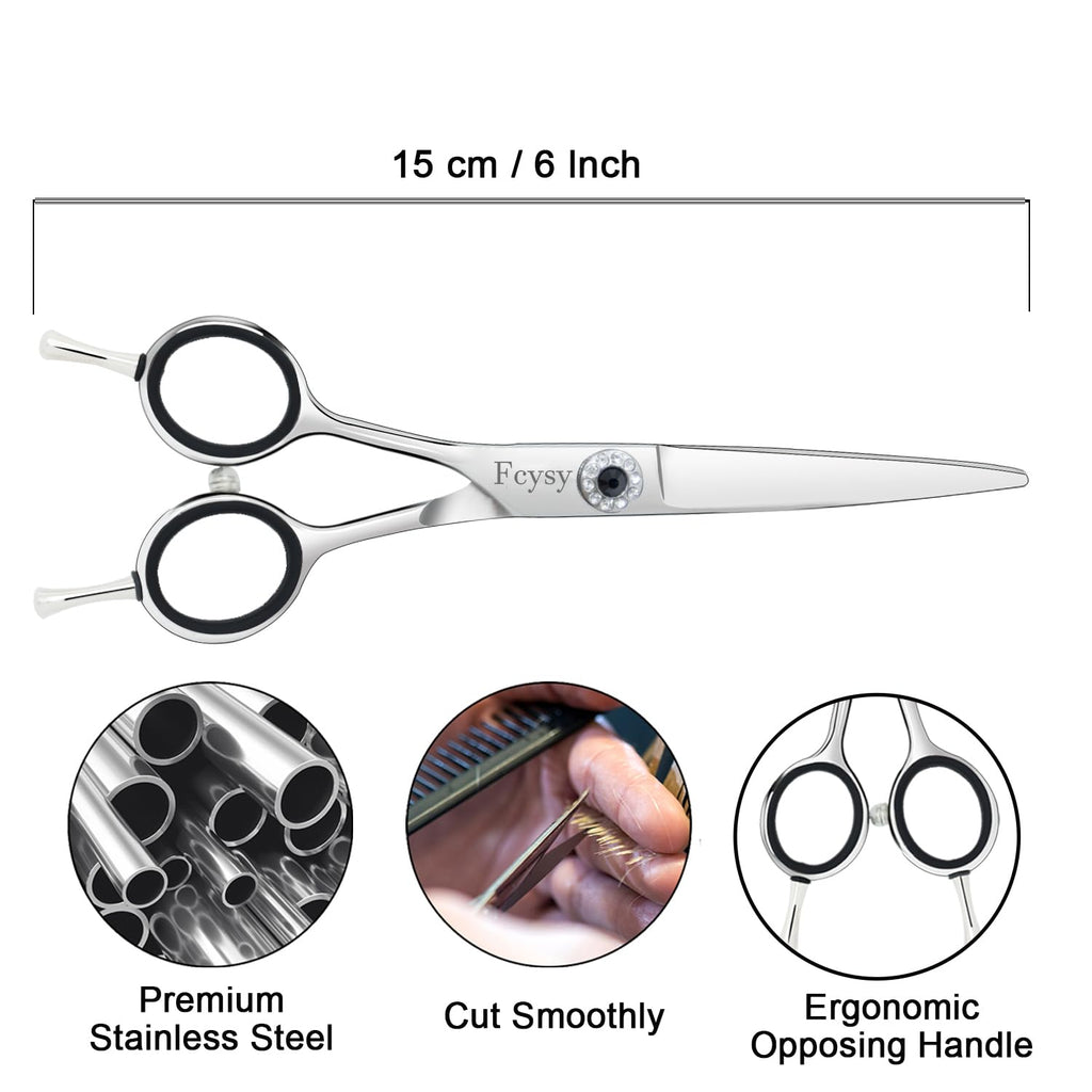 Left Handed Hair Cutting Scissors, Fcysy Professional 6 In Lefty Barber Shears, Left Hand Salon Haircut Trimming Scissors for Barbers, Stylists & Home Use