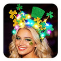 BARTOSI Light Up St Patrick's Day Headband LED Shamrock Hat Headbands Irish Green Hair Accessories for Women and Girls