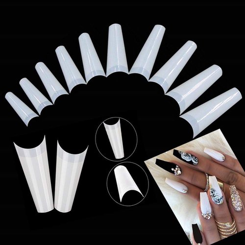 Natural Coffin Acrylic Nails- Coffin Ballerina Nail Tips Half Cover Nails Long Acrylic False Fake Nail Artificial, 10 Size 500pcs with Box(Natural)