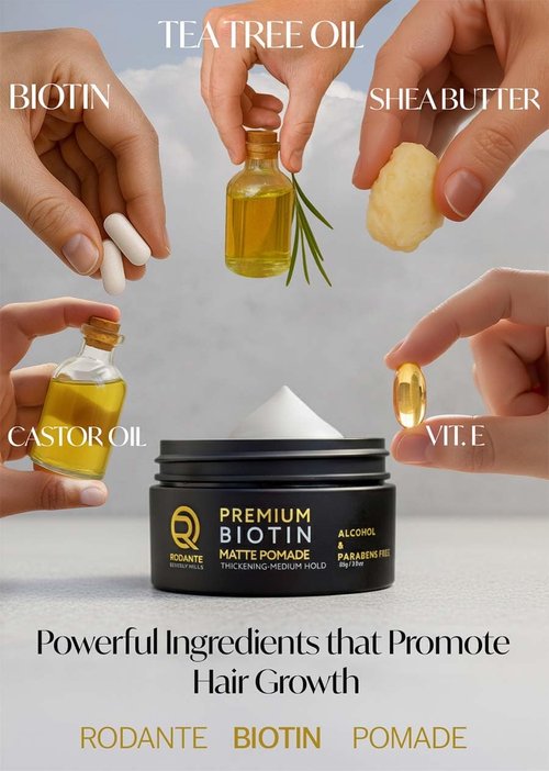 Rodante Beverly Hills Biotin Matte Cream Texture Paste Clay Pomade, Premium Thickening Cream Medium Hold & Anti Hair Loss and Hair Growth Support for Thinning Hair for Men 85 g / 3 oz