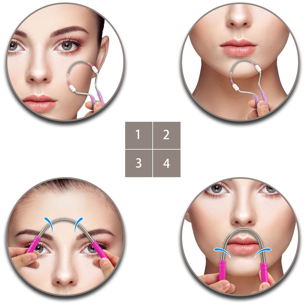 Ycnpeatt 4 Pieces Facial Hair Removers Spring Face Hair Removers with Handle Spring Hair Removal Threading Tools for Women and Men (Random Color)