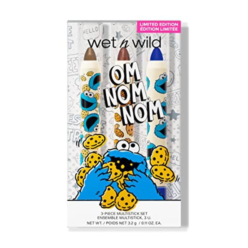 wet n wild Sesame Street 3-Piece Multi-Stick Kit, Cream-to-Powder Finish, Buildable Color for Eyes, Lips & Face, Vitamin E-Enriched, Cruelty-Free - Om Nom Nom