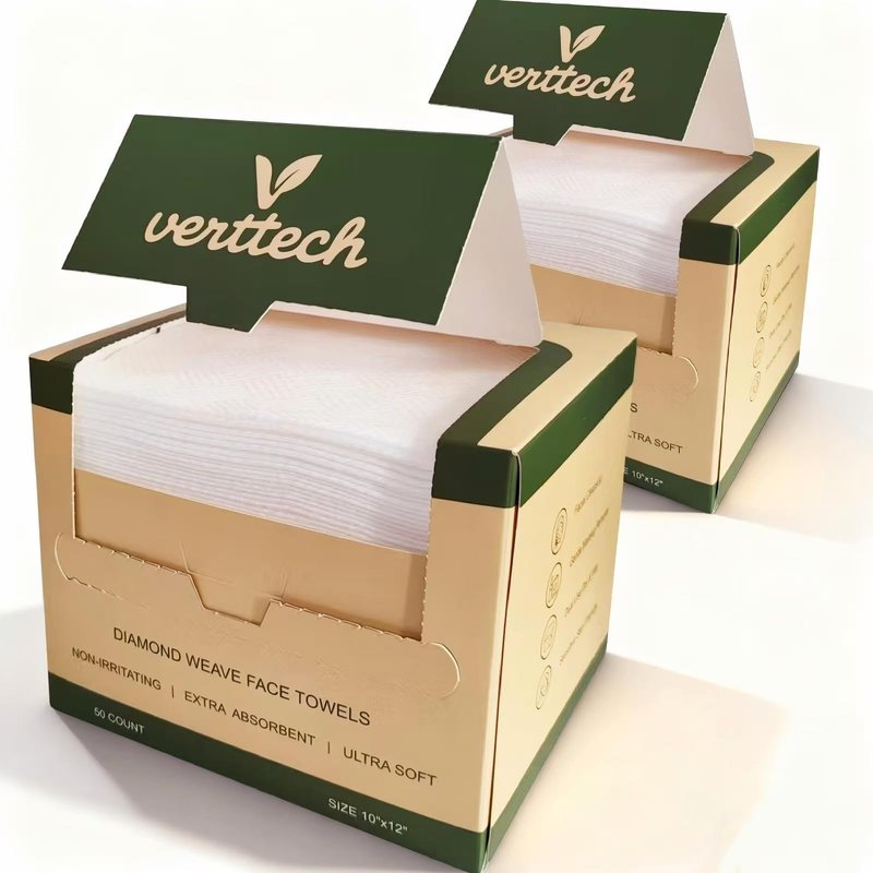 verttech™ Diamond Weave Face Towelettes Disposable XL, 100 Count (2PK), 10"x12" Clean Towels for Face, Disposable Facial Towels & Washcloths, Makeup Remover Wipes & Face Towels Clean Skin