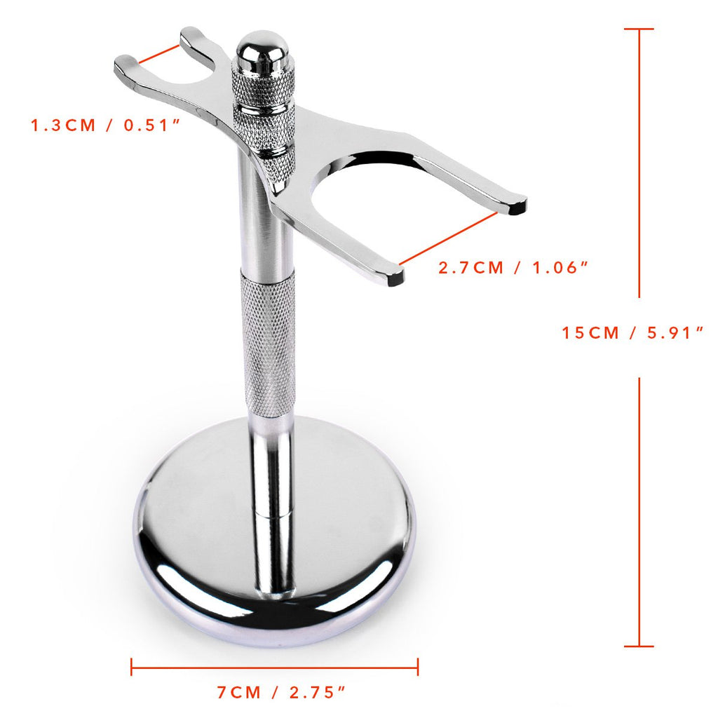 QSHAVE Deluxe Chrome Razor and Brush Stand Holder, Prolong The Life of Your Shaving Brush, 2 Prongs