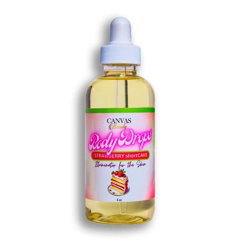 Canvas Beauty Body Drops – Strawberry Shortcake Scented Body Oil with Coconut Oil, Hydrating Fragrance Body Drops for Soft Glowing Skin, 4 oz