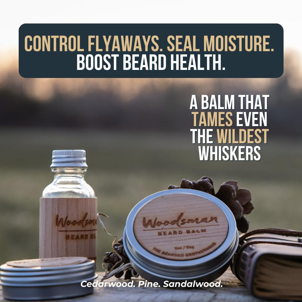 The Bearded Brotherhood TBB Woodsman Beard Balm for Men | Natural Beard Conditioner with Shea Butter, Jojoba Oil, Argan Oil |Handcrafted in Texas | Cedar Scent (2 Oz.)