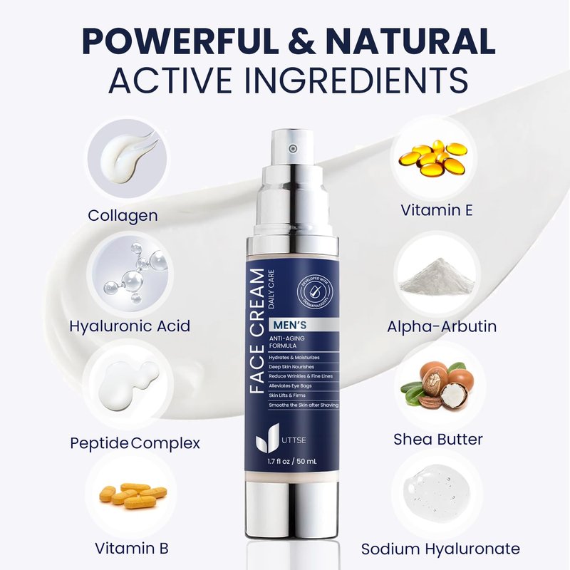 Uttse 6-in-1 Men's Face Moisturizer - Reduce Eye Bags, Dark Circles & Puffiness - 1.7 fl oz - Made in Korea