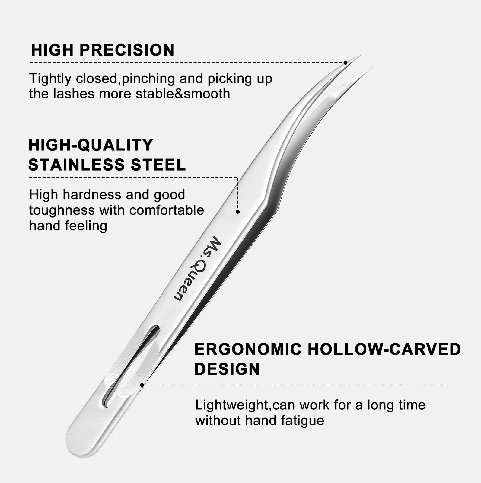 Ms.Queen Isolation Tweezers for Lash Extensions,Dolphin Shape Curved Isolation Lash Tweezers for Classic and Volume Lash Extension Applying
