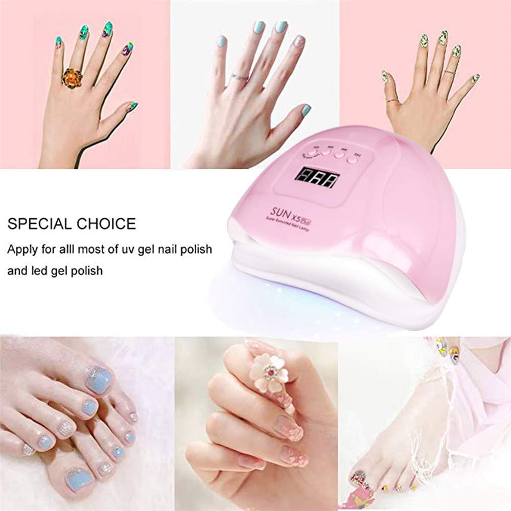 UV LED Nail Lamp, 80W Professional Nail Dryer for Gel Polish Curing - 4 Timer Settings, Fast Drying for Fingers and Toes, Home Salon Manicure Light, Pink