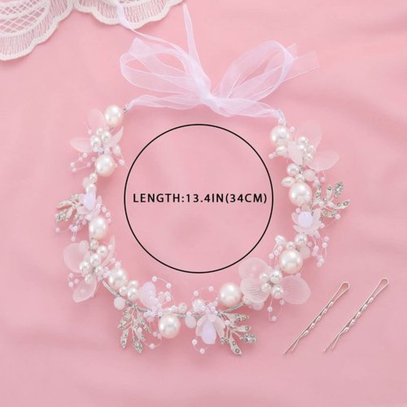 Campsis Flower Girl Headpiece Silver Princess Wedding Headband Girls Flower Pearl Hair Accessories for Birthday Party, Photography