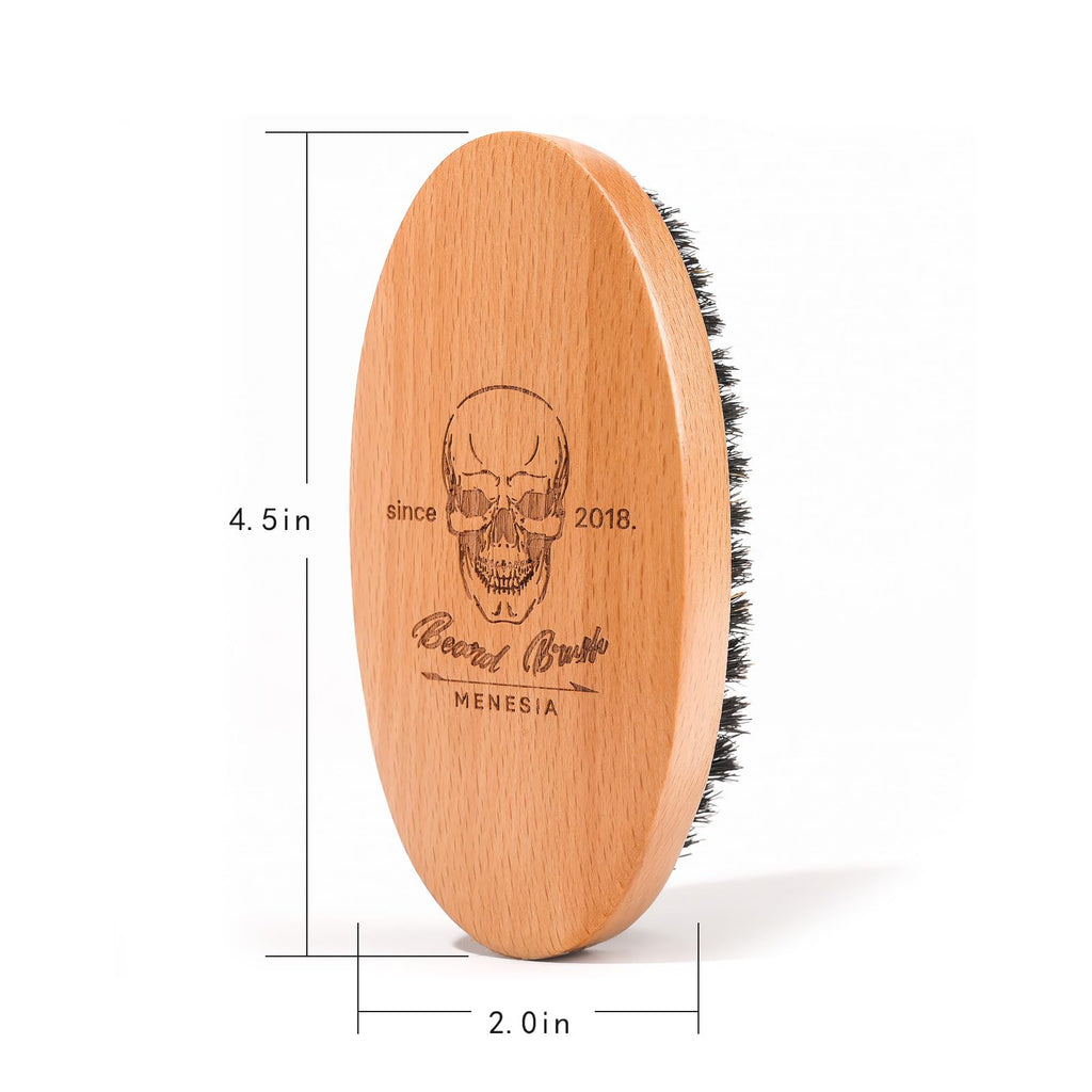 Menesia Boar Bristle Hair Beard Brush for Men, Pocket Travel Men's Wooden Small Soft Beard Brush (Skull)