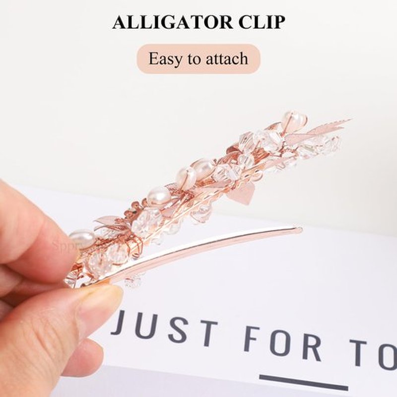 Sppry Floral Crystal Pearl Alligator Hair Clip and Rhinestone Bobby Pins, Elegant Hair Accessories for Bridal Women in Wedding or Prom, Set of 3 (Rose Gold)