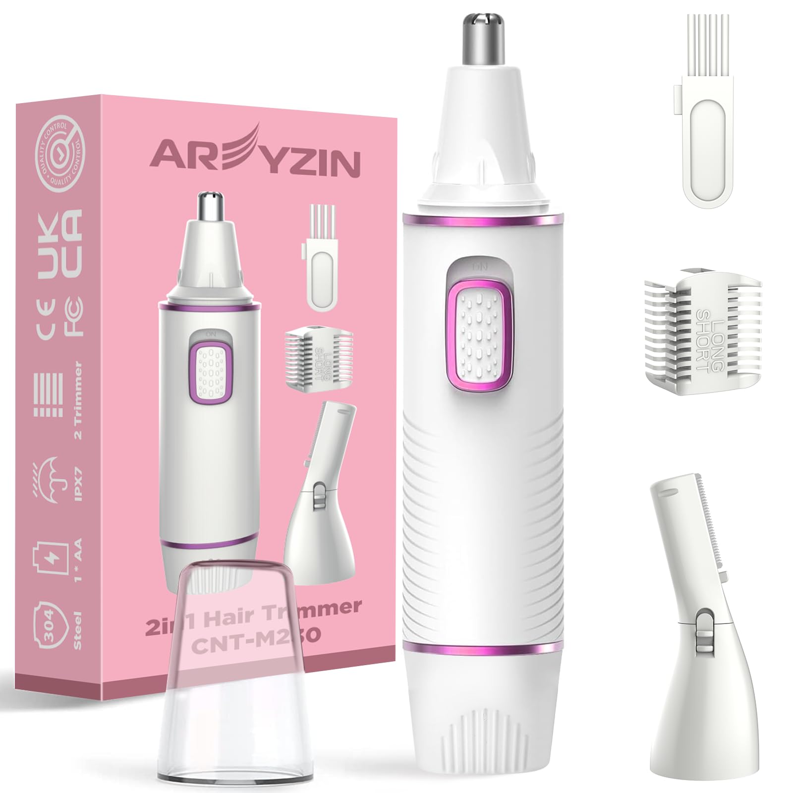 AREYZIN Nose Hair Trimmer for Women-2025 Professional Painless Eyebrow Trimmer and Nose Trimmer Facial Hair Removal Nasal Hair Clippers Professional, Easy to Clean, Dual-Edge Blade,White
