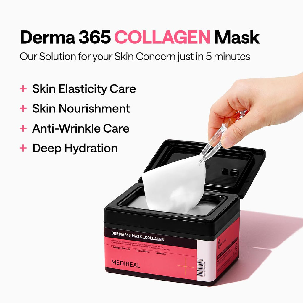 Mediheal Derma 365 Daily Firming Mask (30 Masks) - Quick Skin Care Mask for Firm Moisturizing to Lift Skin with Collagen Active