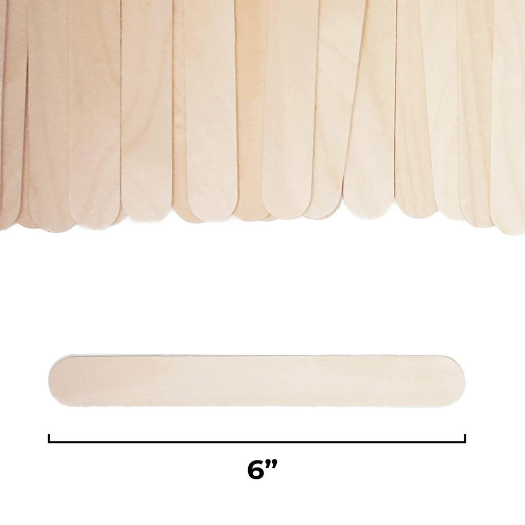 Makerstep 6 Inch Jumbo Wooden Multi-Purpose Wax Sticks 100 Pack. Large Popsicle Sticks, Applicator, Spatulas for Waxing, Ideal for Body, Hair Removal, Craft, Ice Cream Sticks