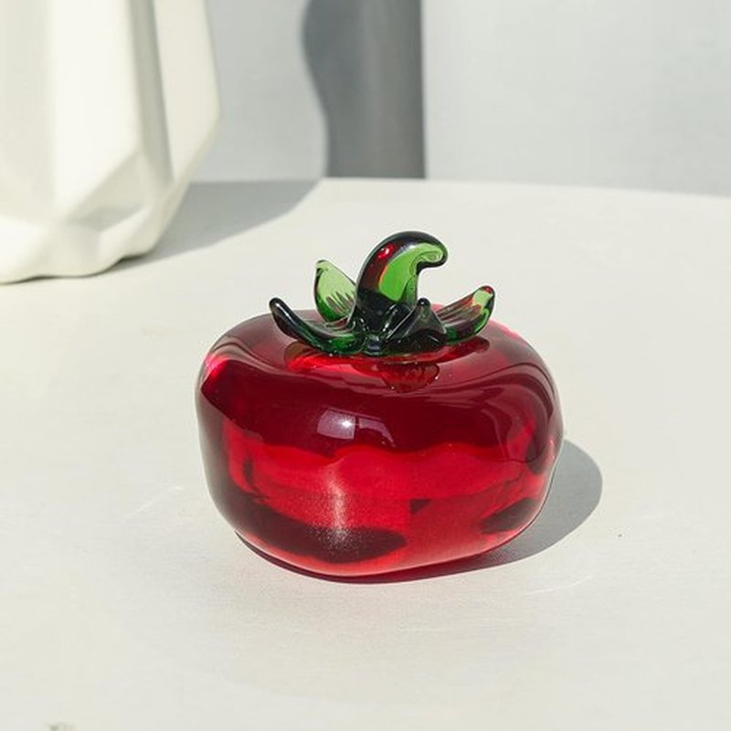 LONGWIN Glass Mini Tomato Figurines - Collectible Crystal Fruit Decor for Tabletop Centerpiece