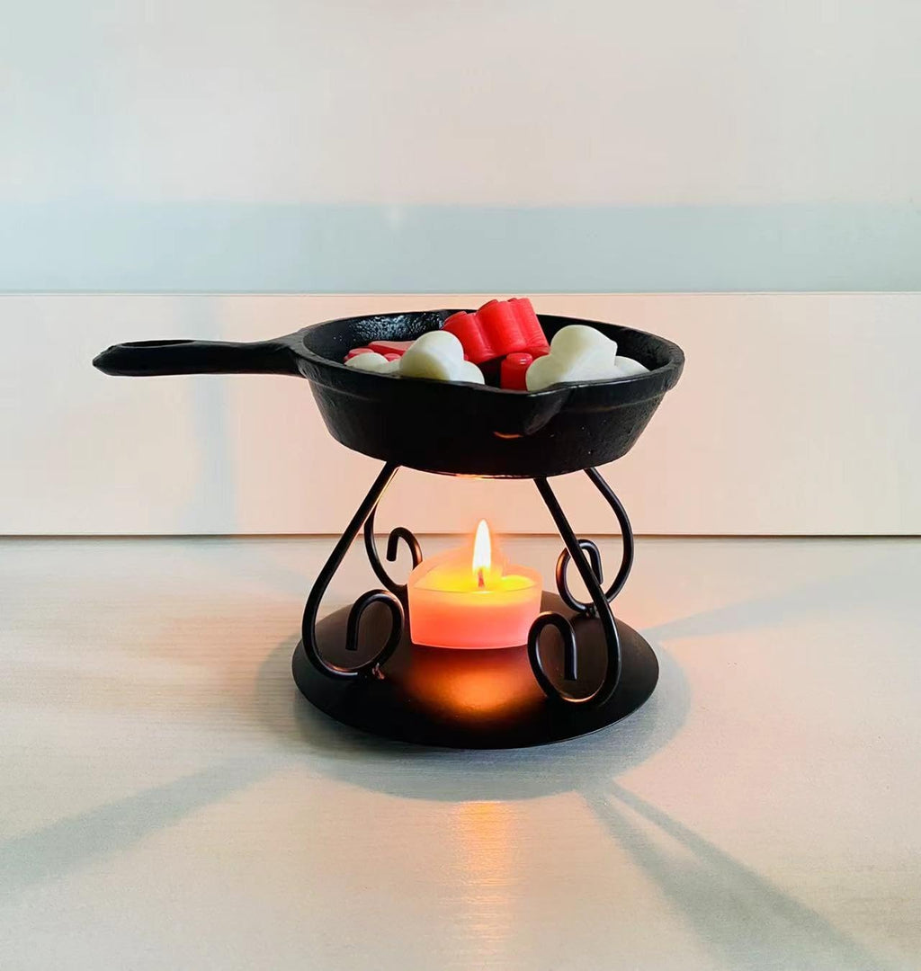B CENTERBRIDGE Wax Melter Mini Cast Iron Skillet with Warmer and Trivet Wax Pot Black Tea Lights Halloween Harvest Thanksgiving Decorations Gifts