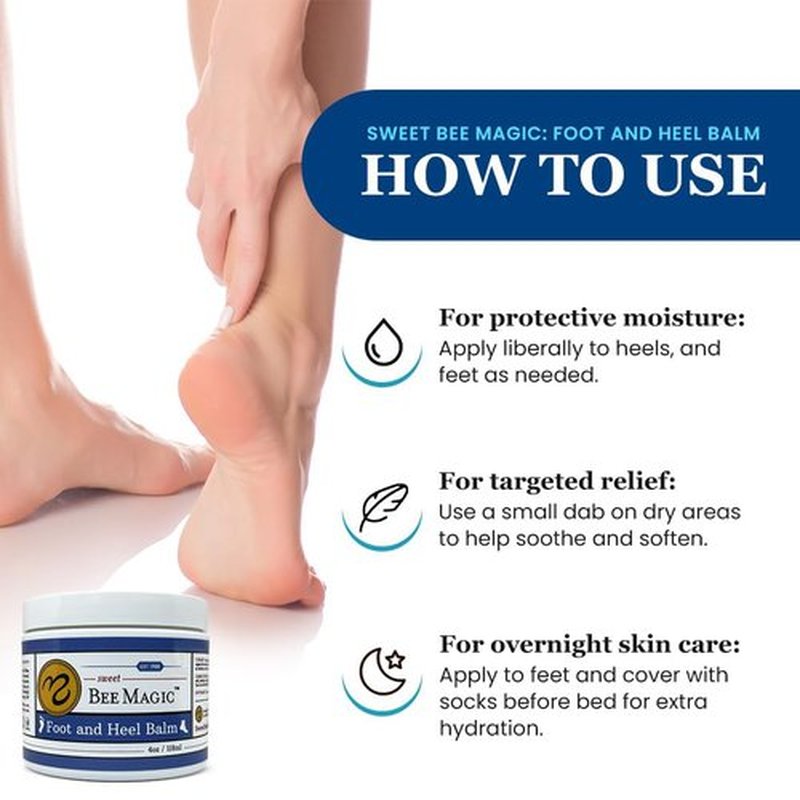 Sweet Bee Naturals Organic Foot Balm - Intensive Heel Cream for Dry, Cracked Feet - Natural Moisturizer - 4 OZ Jar