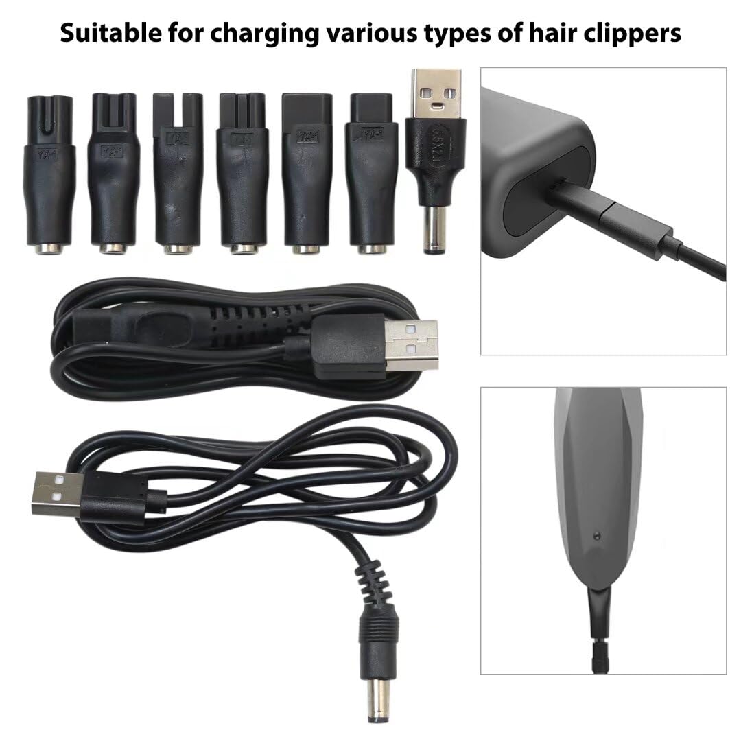 Qblahip Universal Replacement Charger USB Adapter for Various Brands Electric Hairdressers/Electric Dog Clippers/Electric Shavers/Hair Clippers/Razor, Compatible Voltage 3.7V - 5V with 6 Adapter Plug
