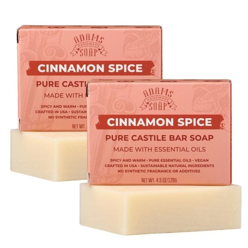 Adams Handmade Soap Cinnamon Spice Pure Castile Bar Soap – 4.5 oz | Vegan, Cold Process, Essential Oils, 84% Organic, Fair Trade, No Additives, USA Made