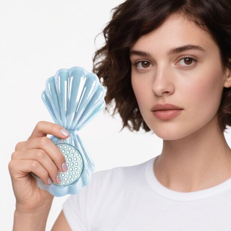 Maji Mama Metallic Shinning Finish Foldable Travel Hair Brushes with Mirror Shell Shape Portable Folding Pocket Hairbrush Mini Hair Comb Purse Compact Size Hair Massager (Blue)