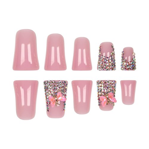 FIEONCIY Press on Nails Duck Shaped Glossy Full Cover Acrylic French False Nails with Designs Artificial Medium Duck Fake Nails with Charms Glue ons Fingernails for Women Girls(D179)