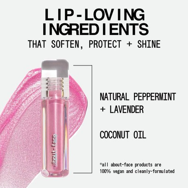 about-face Light Lock Lip Gloss it's Not You, It's Me – Non-Sticky, High-Shine Lip Oil Gloss with Coconut Oil, Peppermint & Lavender – Vegan, Cruelty-Free, Clean Beauty – 0.21 oz (Pink Sparkle)