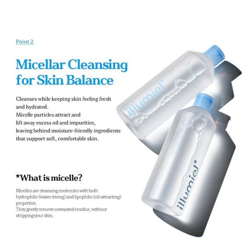illumiel Mild Clear Cleansing Water for Makeup Removing with caulerpa lentillifera extract & Panthenol [Vegan & Korean Skincare] – 13.52 fl. oz.