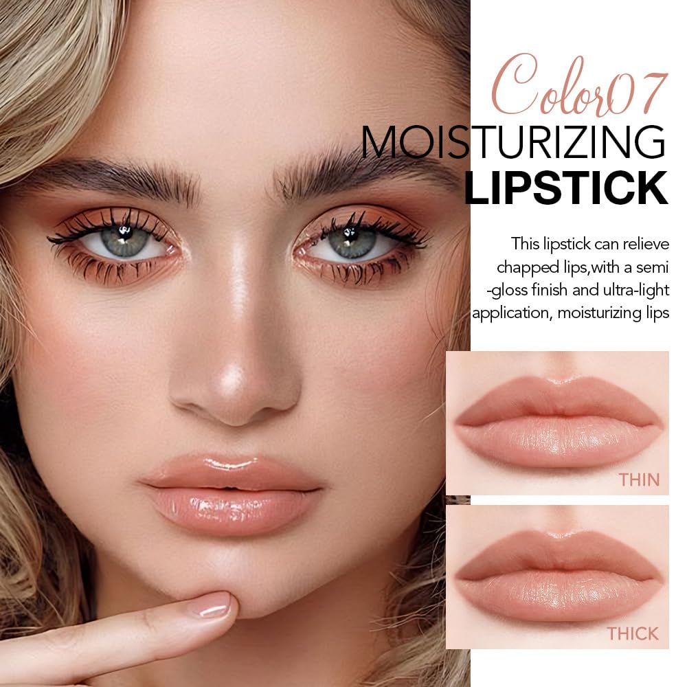 HHLTOH 1Pcs Tinted Lip Balm Moisturizing Lipstick – Waterproof Hydrating Matte Lip Balm for Women, Creamy Natural Color Stain for Dry Lips, Soft Matte Finish with Subtle Scent (#07 Almond Skin)