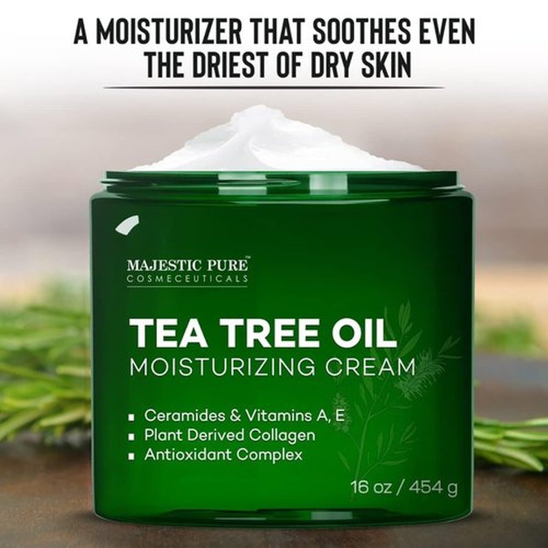 Majestic Pure Tea Tree Oil Moisturizing Cream - Hydrating Body, Foot & Face Lotion - 16 oz with Ceramides, Vitamins A, E & Vegan Collagen for All Skin Types