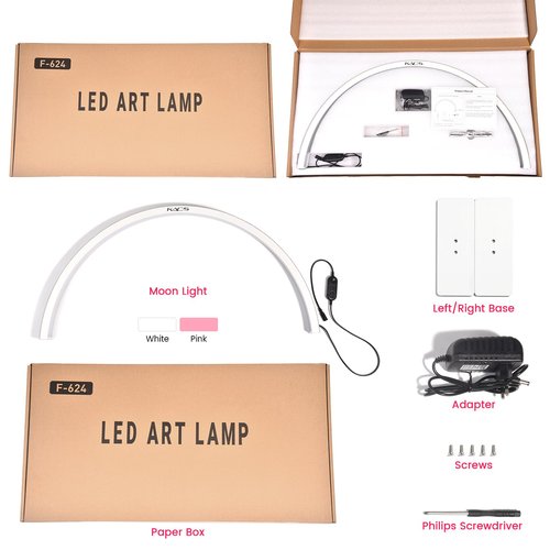 KADS Half Moon Nail & Lash Light - 29In Wide Desk Lamp, 3 Color Temperatures 3000k-6500k, White
