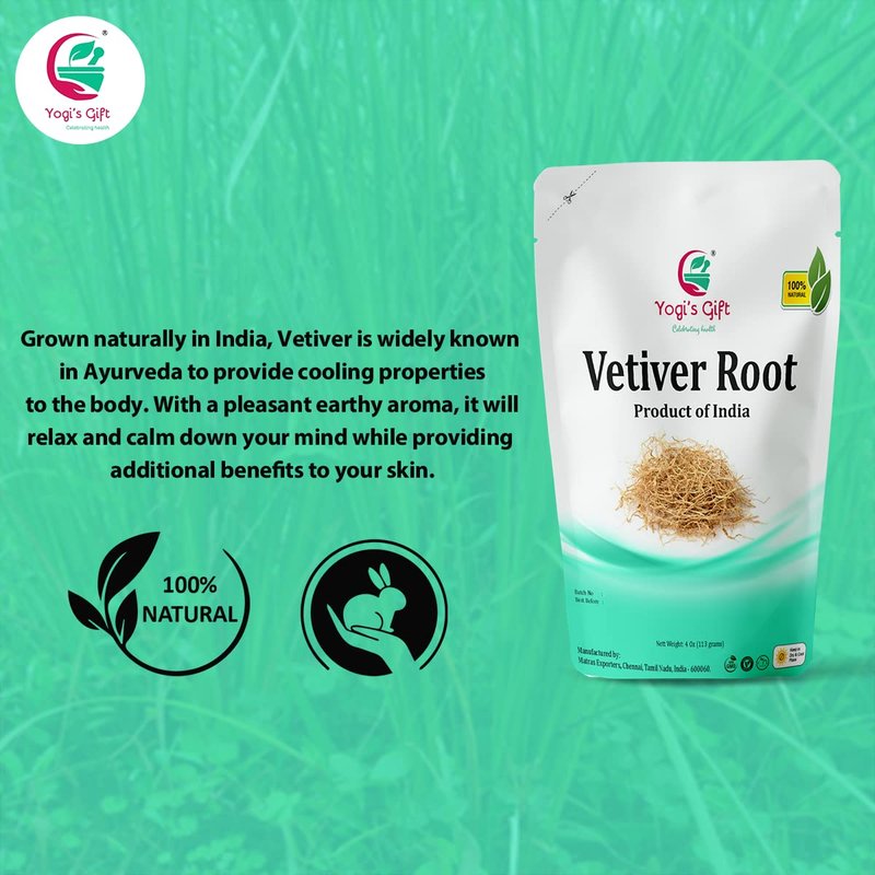 VETIVER Root 4 oz(114 Grams) | Great Aromatic Roots | 100% Pure and Natural Mesmerizing Fragrance | Product of India | Non-GMO, Vegan | Yogi's Gift®