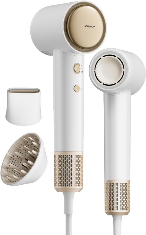 Tideway Hair Dryer - Ionic 1500W Professional Blow Dryer with Diffuser | Fast Drying & Low Noise (Gold)