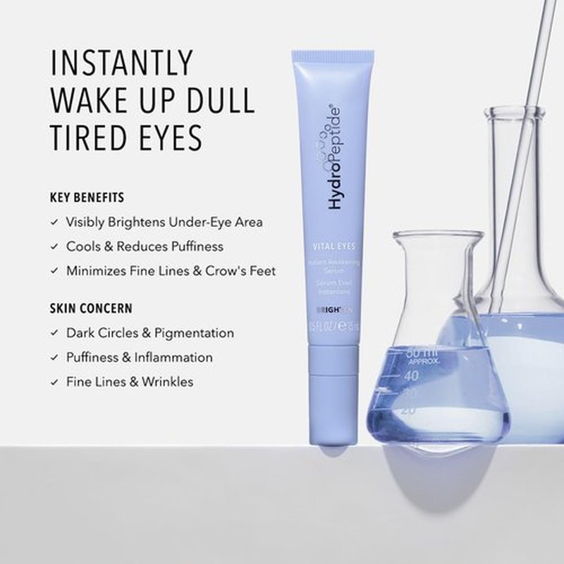 HydroPeptide Vital Eyes - Instant Awakening Serum | Cooling Rollerball Under Eye Moisturizer 0.5 Oz